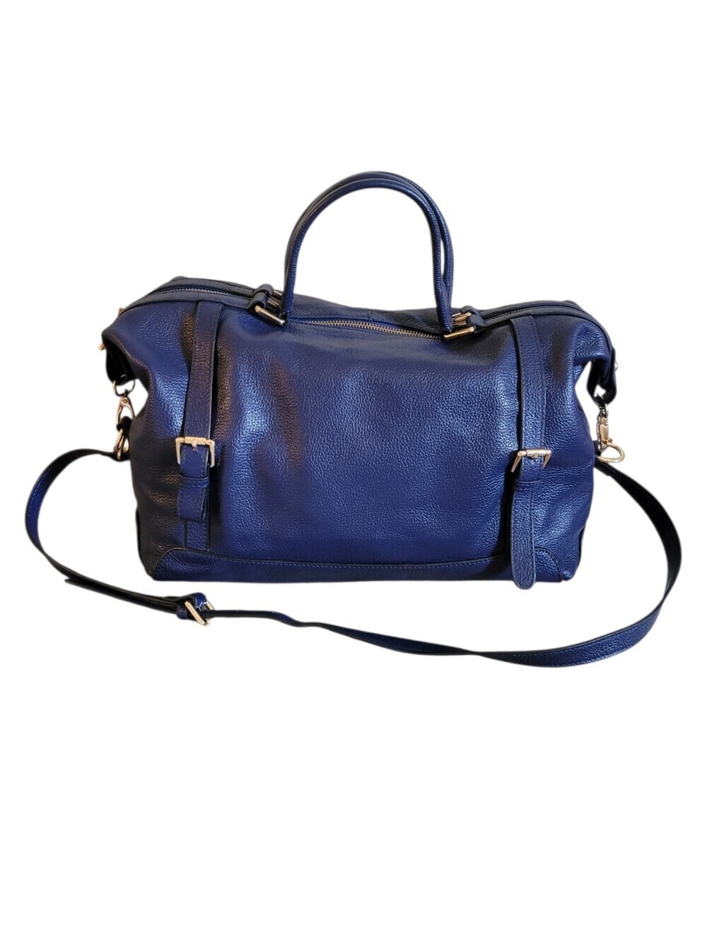 Ora Delphine Deep Blue Leather Duffel with Detachable Strap